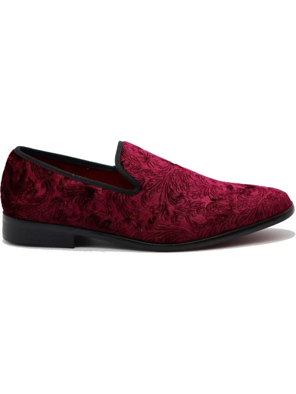 Men's Plain Burgundy35 Vintage Velvet Loafers Slip On Classic Tuxedo Dress Shoes